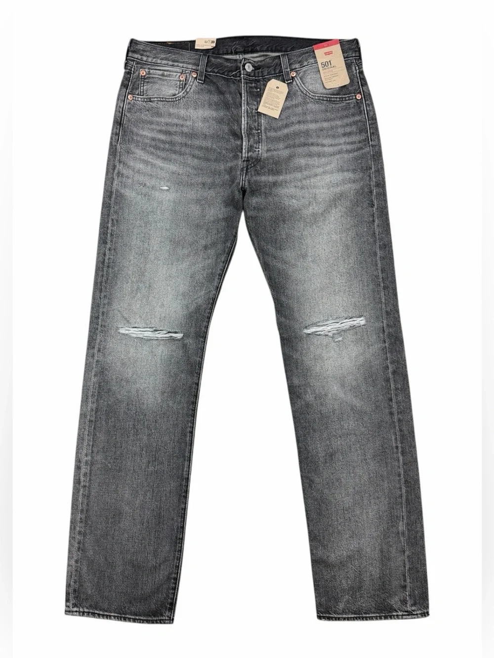 Levis Original 501 Original Straight Leg Jeans 35x34 Distressed Charcoal Gray